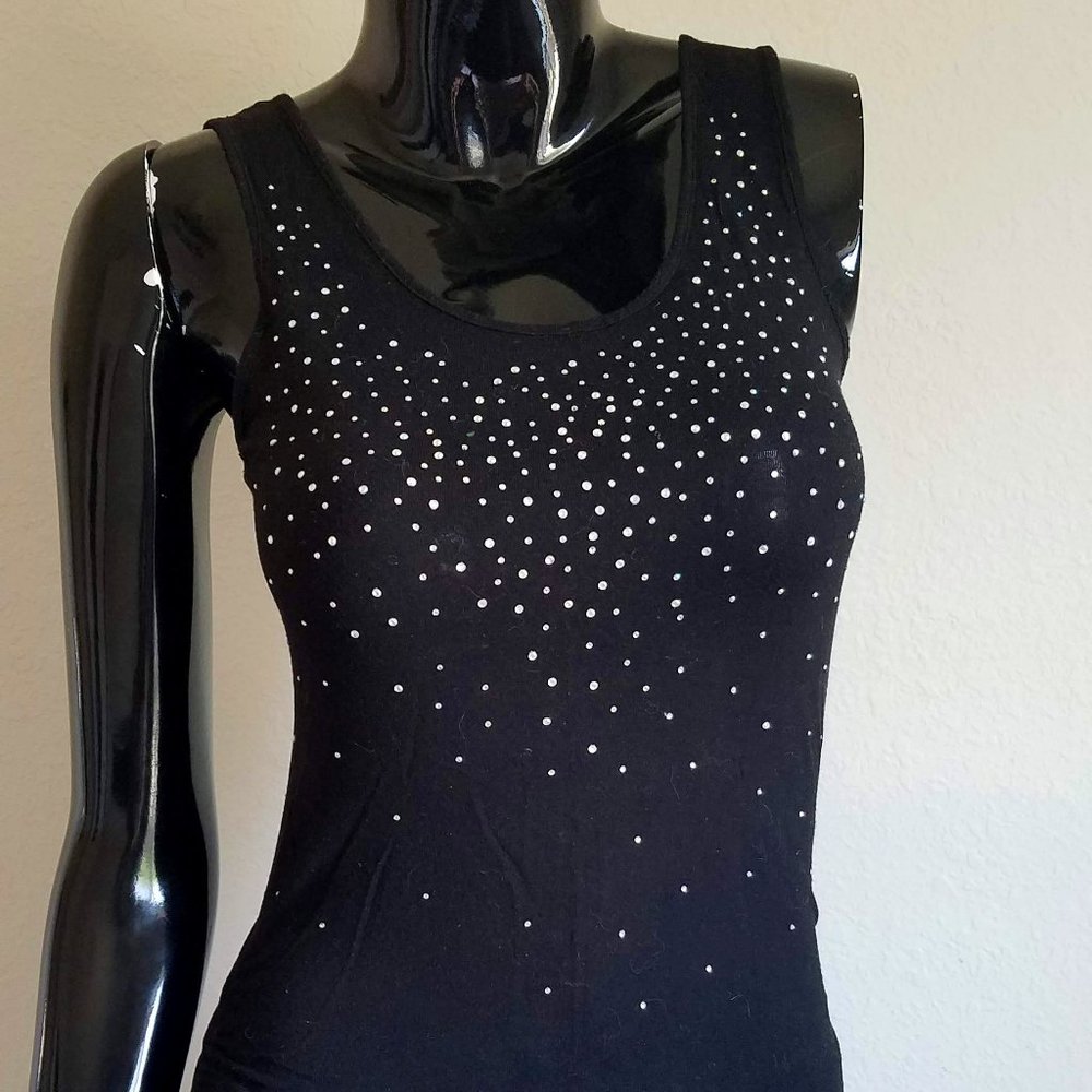 Long Black Tank Top with Rhinestones